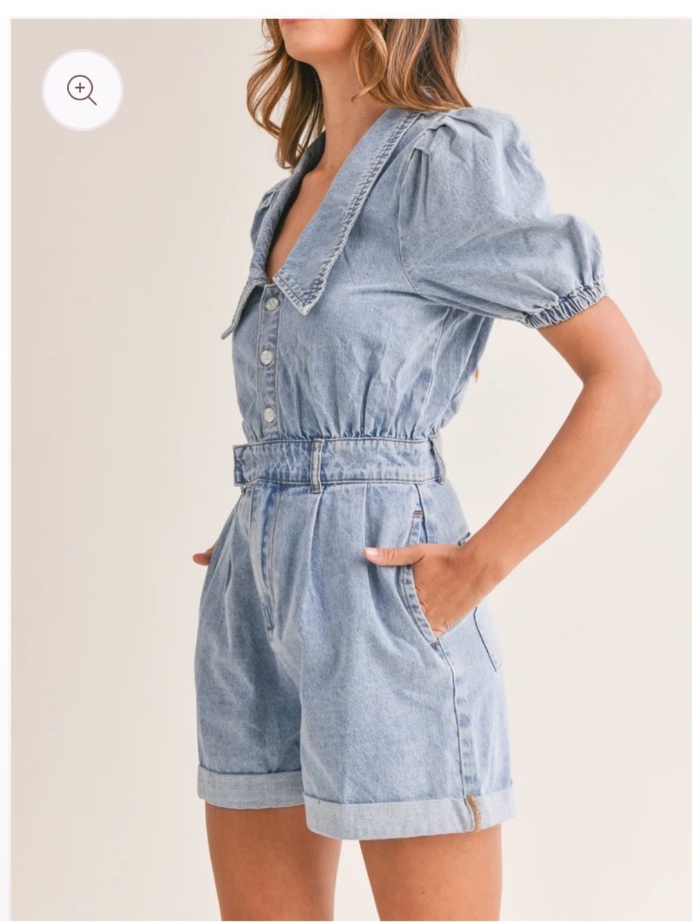 Mable Light Blue Denim Women's Shorts Romper